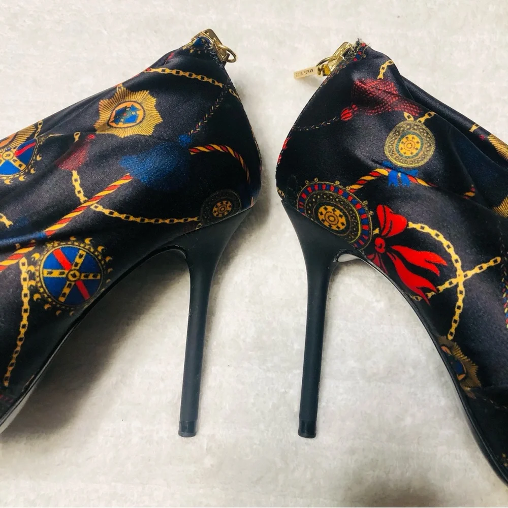 ZARA Black Ankle Boots Multi Scarf Print Satin Bootie Heels. Size 36 - Picture 8 of 14
